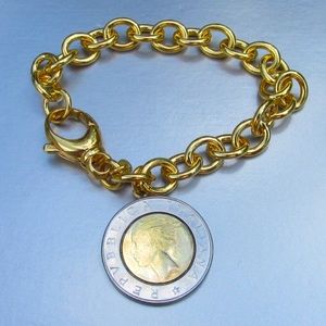 Milor Italy 🇮🇹 Gold Bronze Lira Gold Coin Charm Bracelet